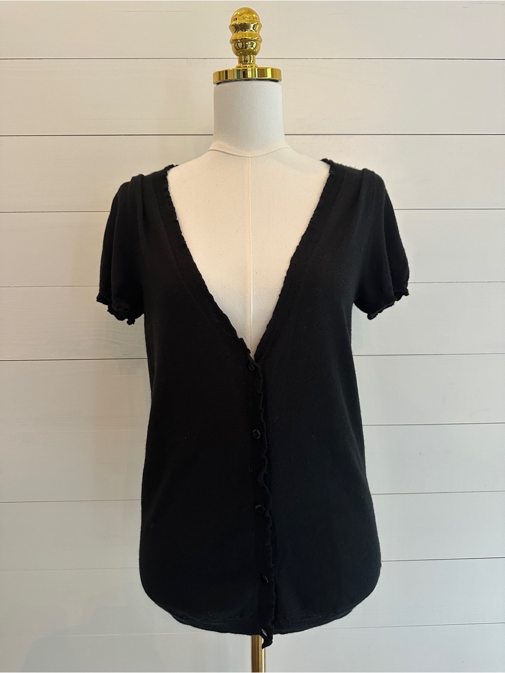 JCrew 100% Cashmere Black Short-Sleeve Button Front Sweater